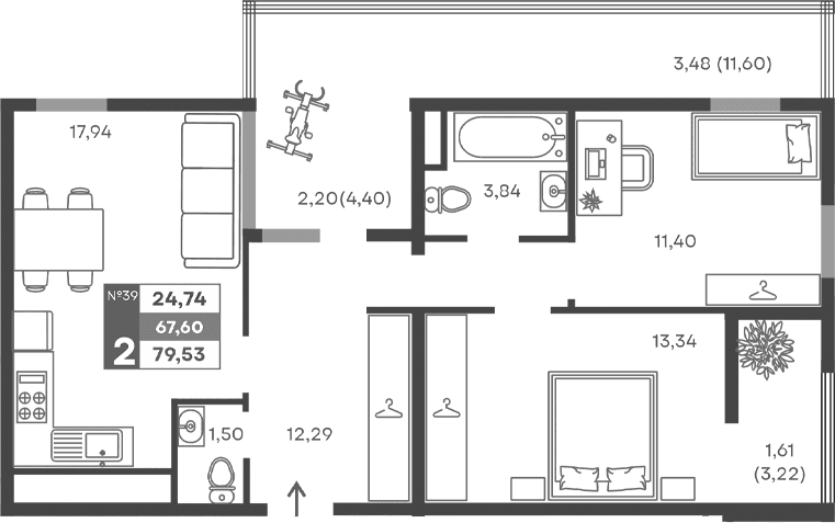 2-комн., 60.31 м²
