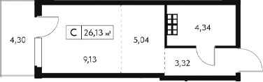 Студия, 21.83 м²
