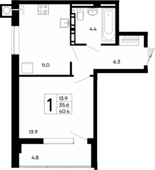 1-комн., 35.6 м²