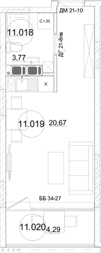 Студия, 24.44 м²