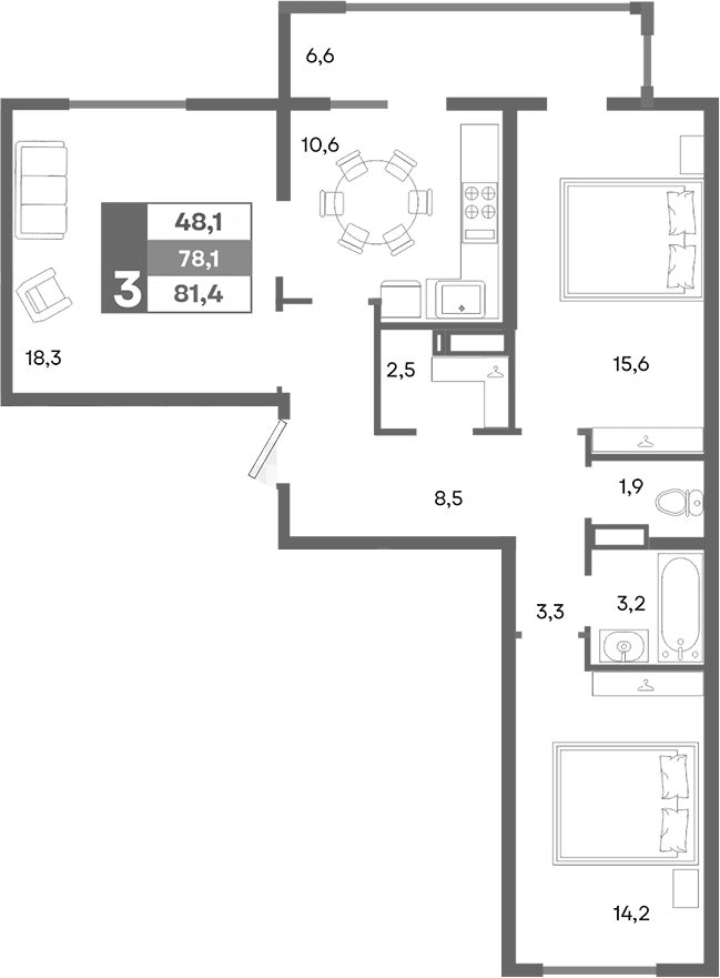 3-комн., 78.1 м²