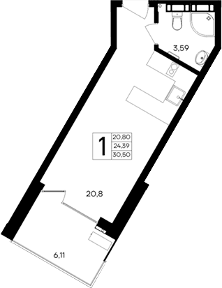 Студия, 24.39 м²