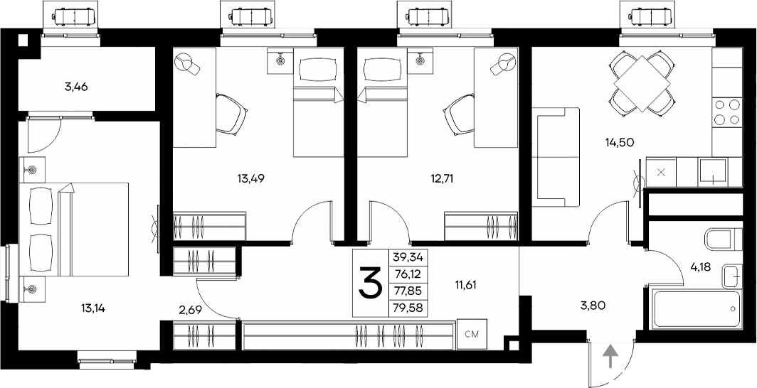 3-комн., 76.12 м²