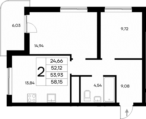 2-комн., 52.12 м²