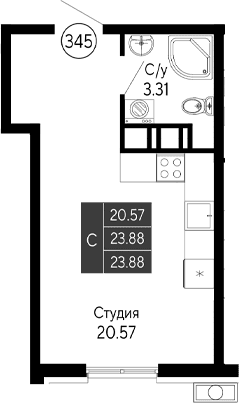Студия, 23.88 м²