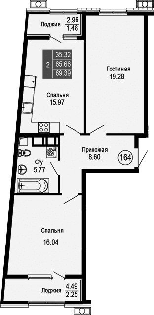 3-комн., 65.66 м²
