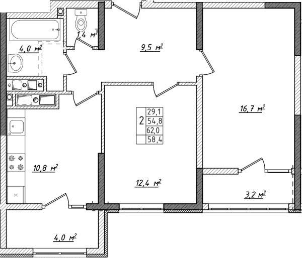 2-комн., 51.2 м²