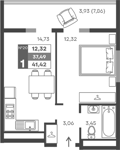 1-комн., 33.56 м²