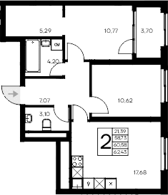 2-комн., 58.73 м²