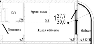 Студия, 27.7 м²
