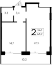 1-комн., 43.9 м²