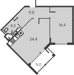 2-комн., 54.4 м²