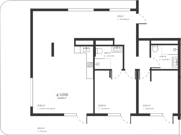 3-комн., 92.55 м²