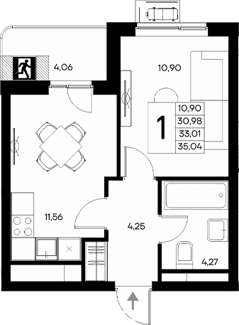 1-комн., 30.98 м²