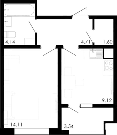 1-комн., 33.56 м²