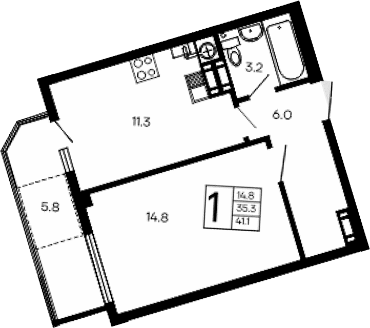 1-комн., 35.3 м²