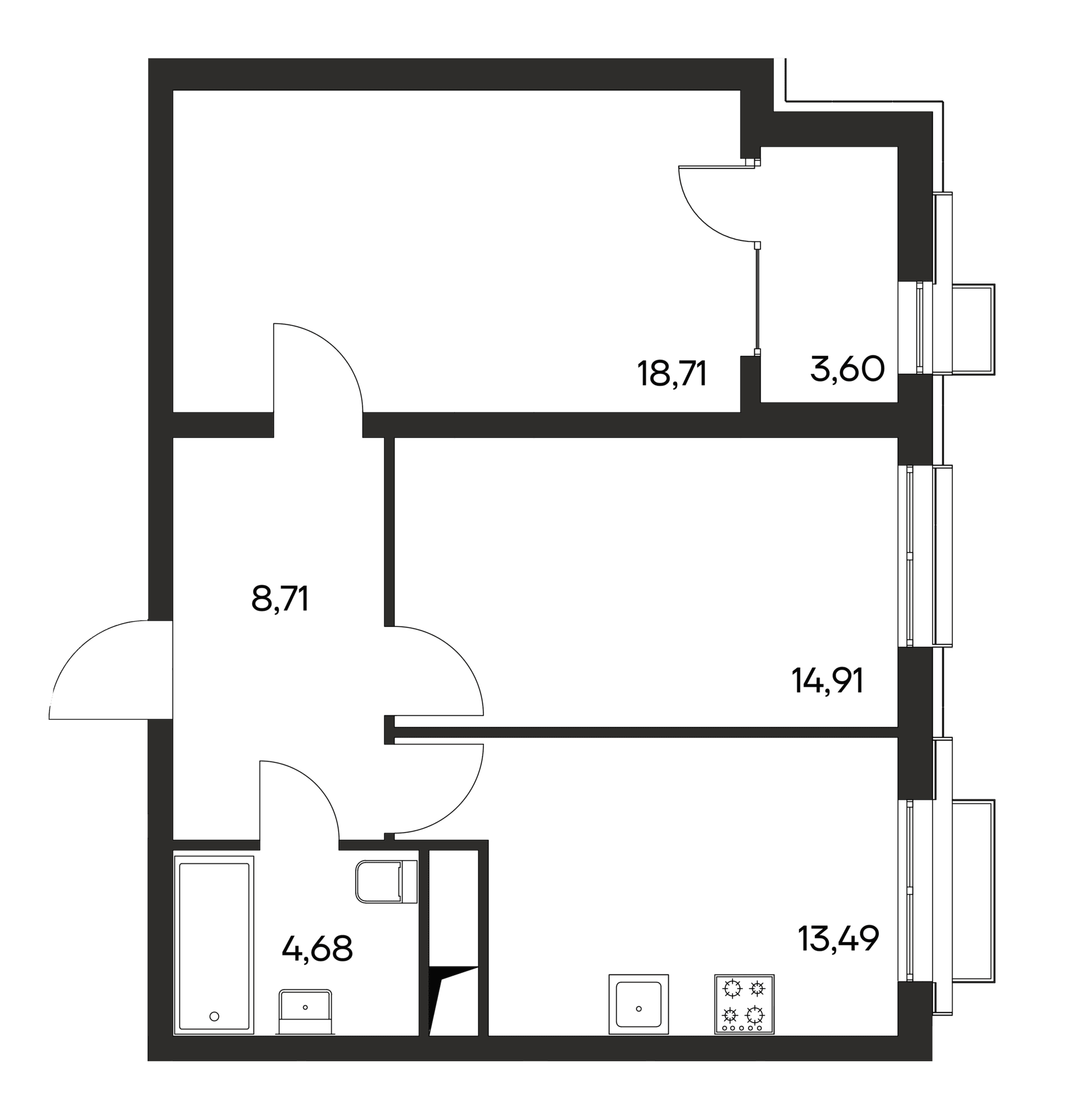 2-комн., 60.5 м²