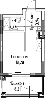 Студия, 31.34 м²