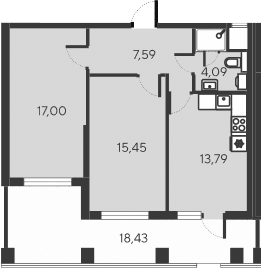 3-комн., 57.92 м²