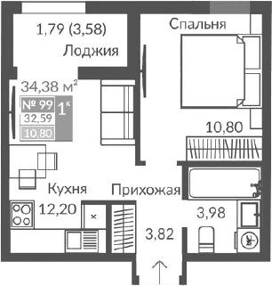 2-комн., 30.8 м²