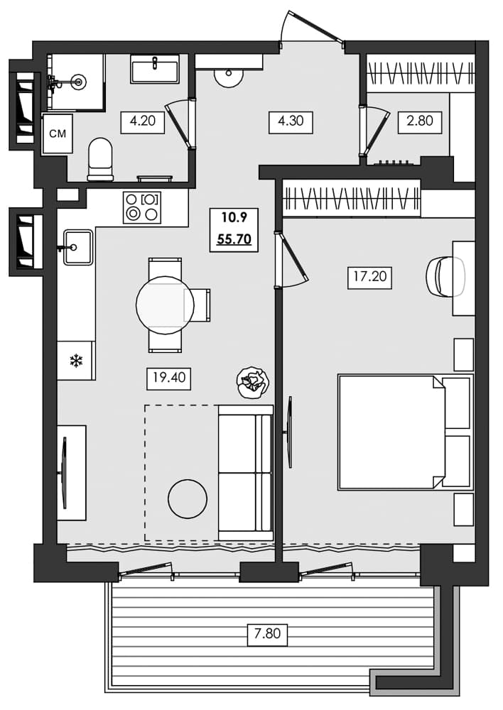 1-комн., 47.9 м²