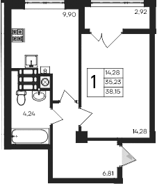 1-комн., 35.23 м²