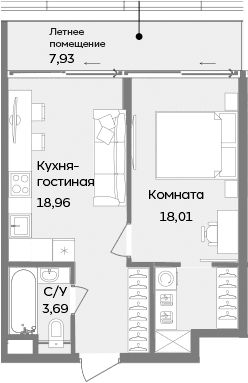 1-комн., 40.66 м²