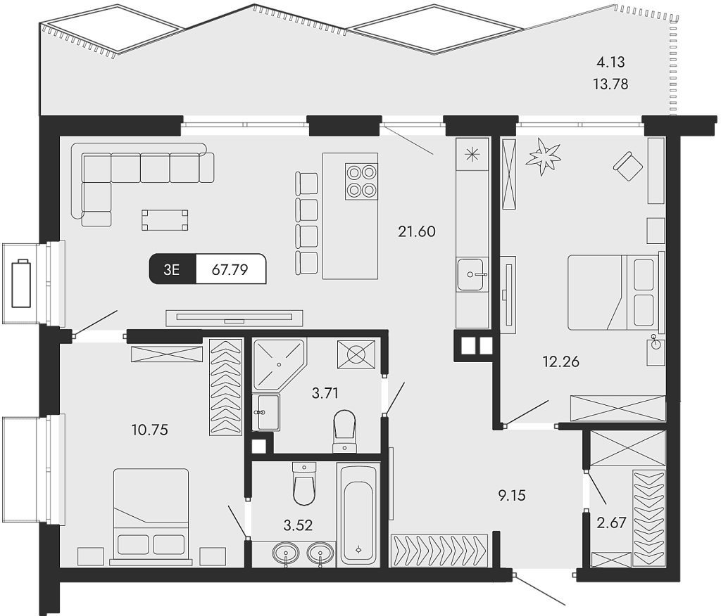 3-комн., 63.66 м²