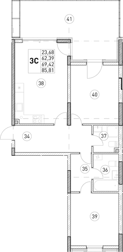 2-комн., 62.39 м²