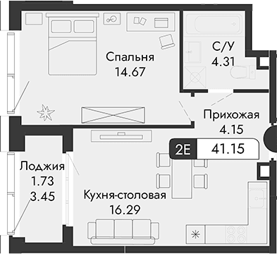 2-комн., 39.42 м²