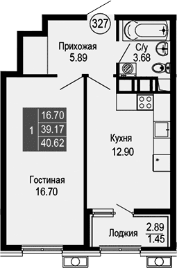 1-комн., 39.17 м²