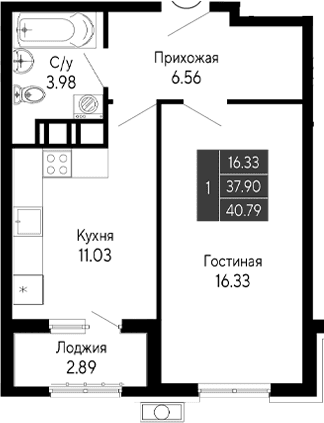 1-комн., 37.9 м²