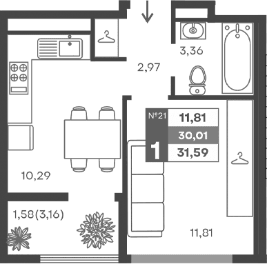 1-комн., 28.43 м²