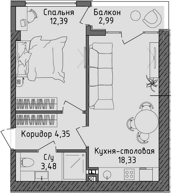 2-комн., 38.55 м²