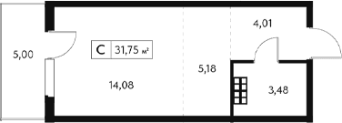 Студия, 26.75 м²