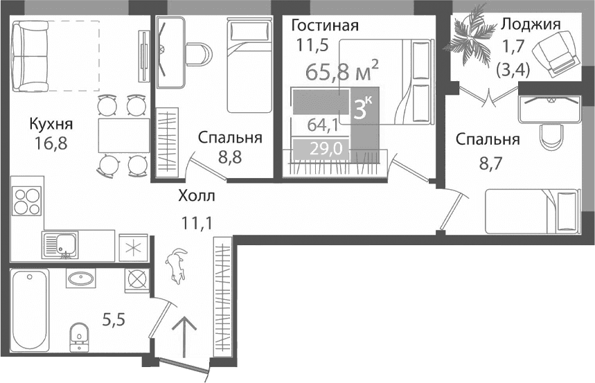 4-комн., 62.4 м²