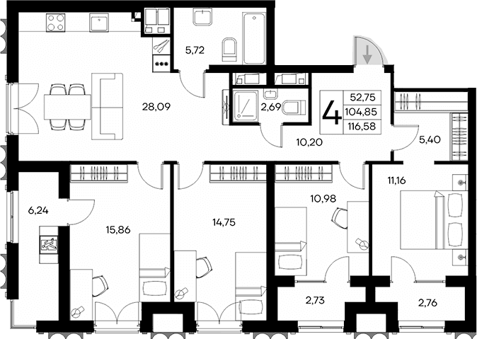 4-комн., 104.85 м²