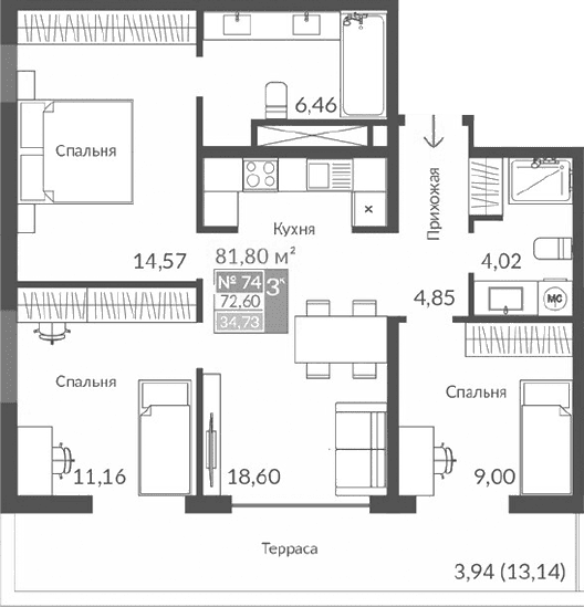 4-комн., 68.66 м²