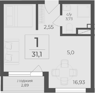 Студия, 28.21 м²