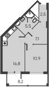2-комн., 42.8 м²