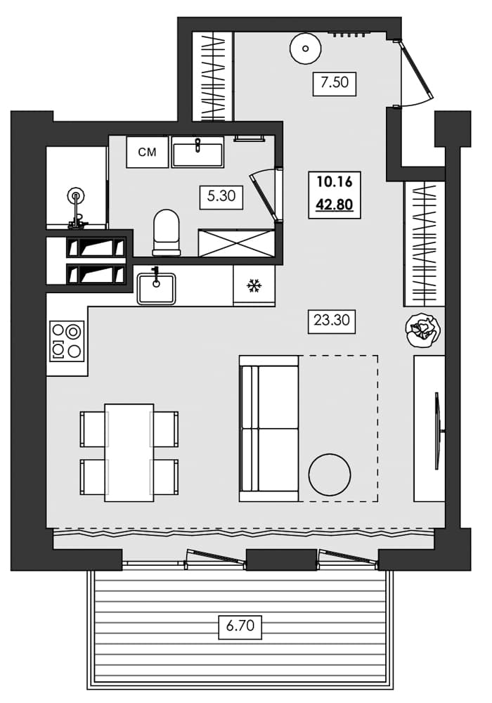 Студия, 36.1 м²