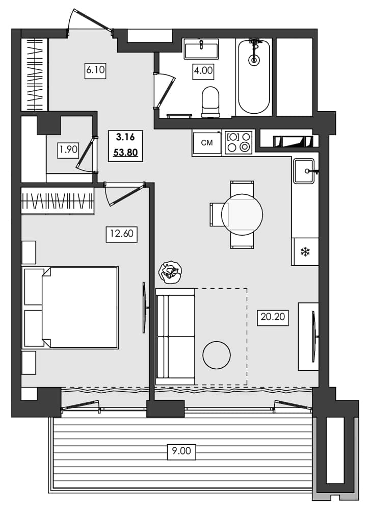 1-комн., 44.8 м²