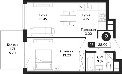 2-комн., 37.28 м²