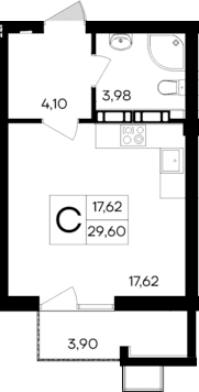 Студия, 25.7 м²