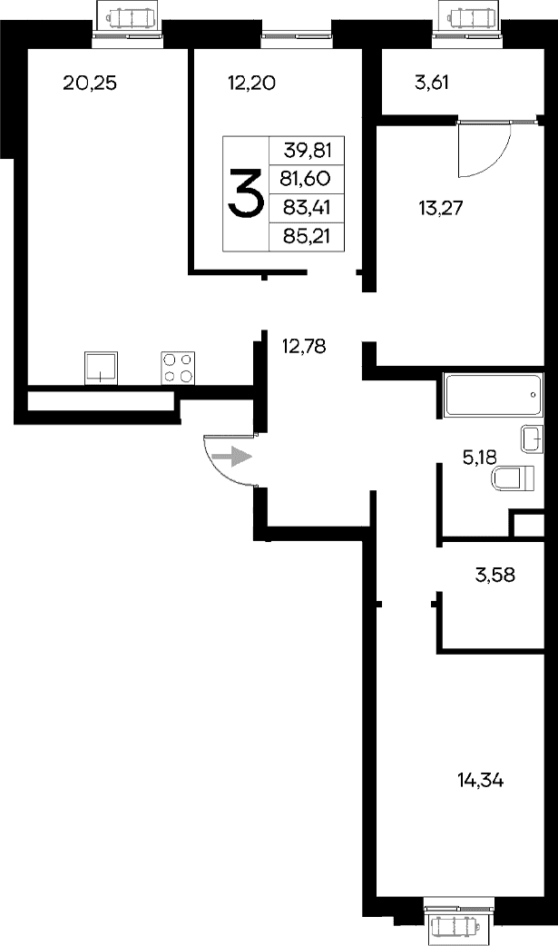 3-комн., 81.6 м²