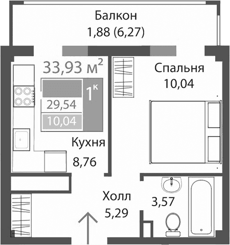 1-комн., 27.66 м²