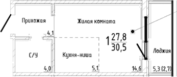 Студия, 27.8 м²