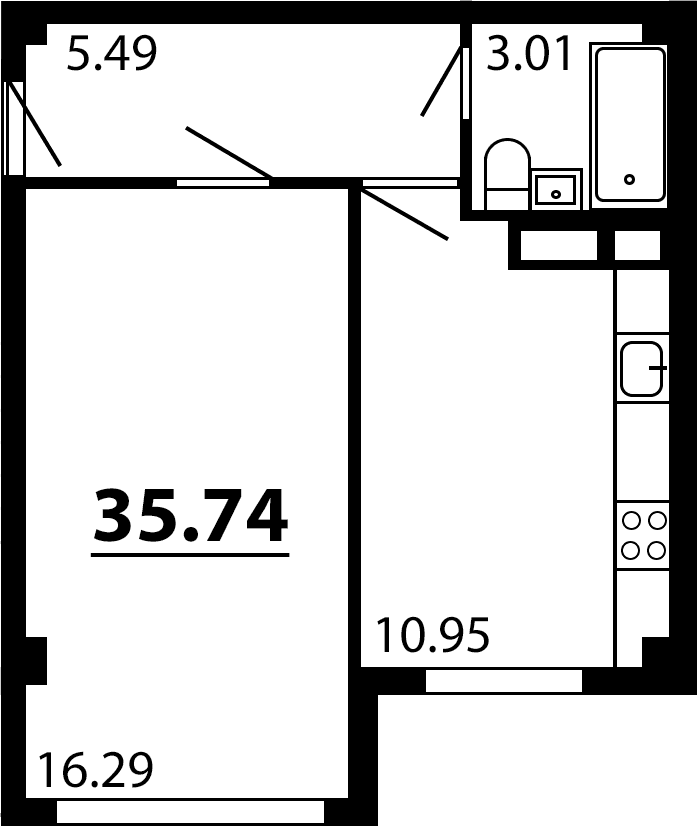 1-комн., 35.74 м²