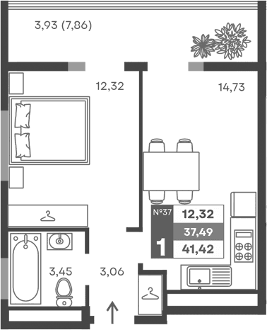 1-комн., 33.56 м²