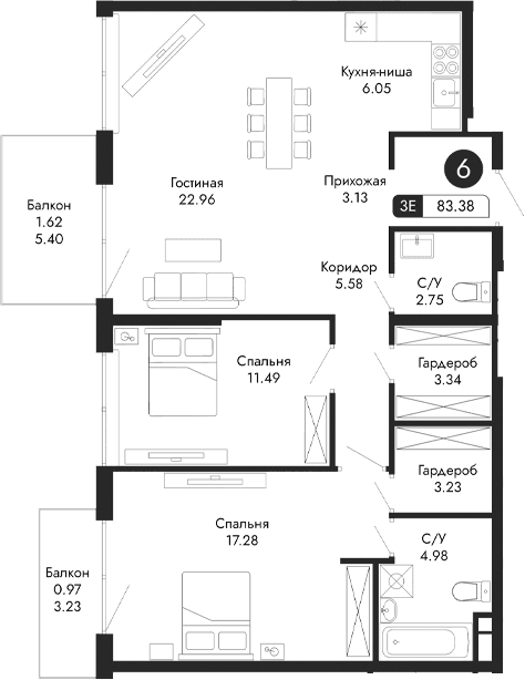 3-комн., 80.79 м²